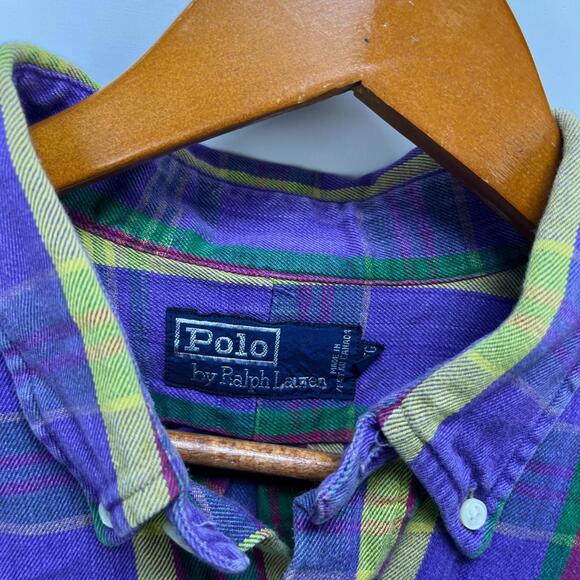 Vintage 90s Polo Ralph Lauren Pony Plaid Button-Up Shirt XL - Picture 4 of 12